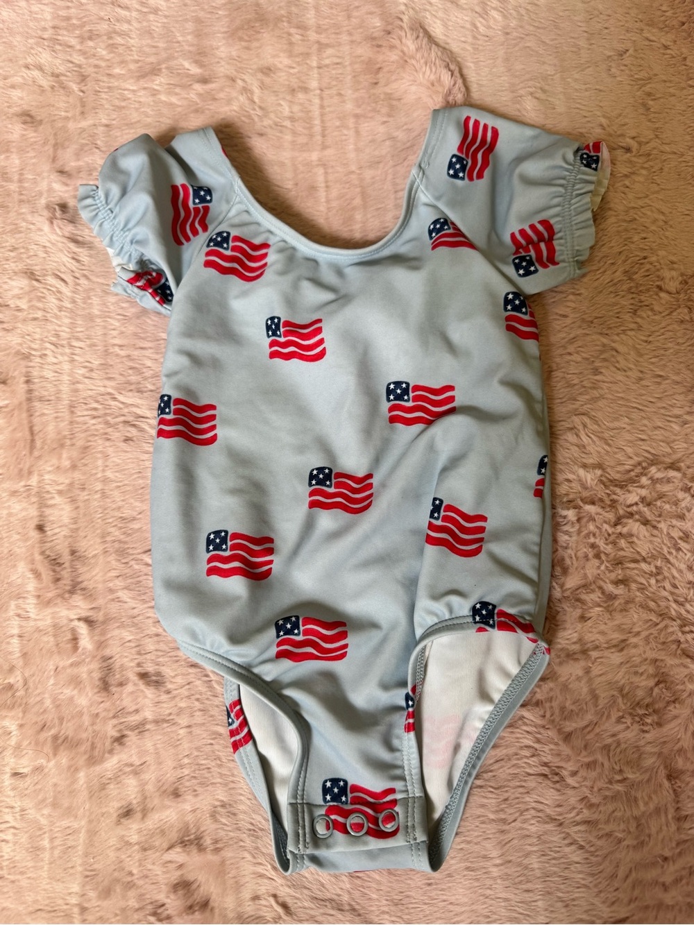 Infant Light Blue One-Piece Swimsuit with Flag Print